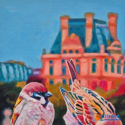 Peinture Discrète inspection aux tuileries par Emma Fischer | Tableau Figuratif Acrylique Animaux, Nature, Urbain