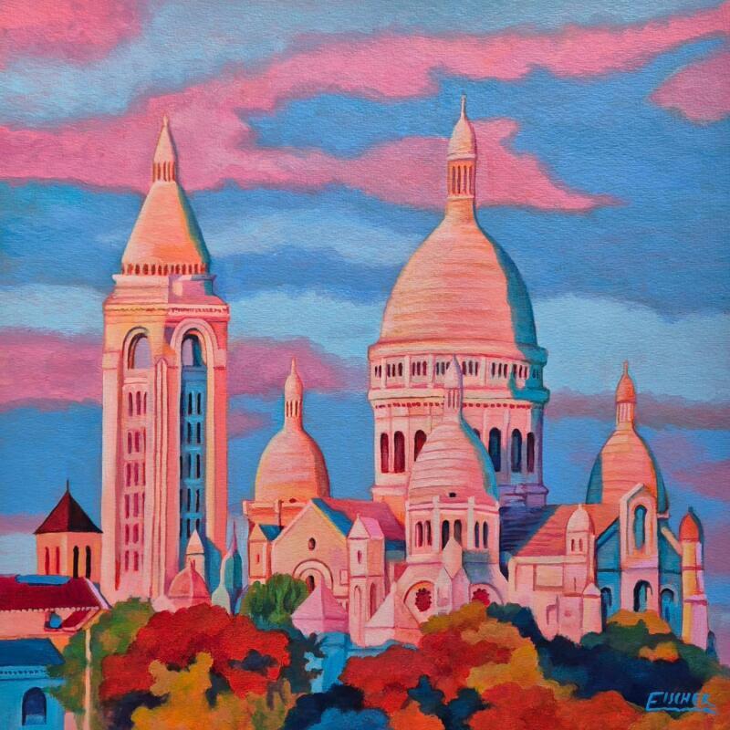 Painting Le coeur qui veille by Emma Fischer | Painting Figurative Urban Architecture Acrylic