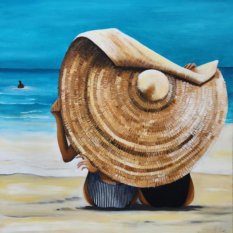 Gemälde UN CHAPEAU POUR 2 von Sie Evelyne | Gemälde Figurativ Alltagsszenen Acryl