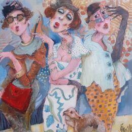 Peinture sweet treats between girlfriends.  par Garilli Nicole | Tableau Figuratif Acrylique, Fusain Scènes de vie