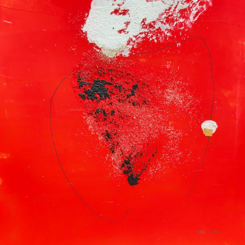 Painting abstract red B 136 by Wilms Hilde | Painting Abstract Acrylic Ink Sand Gold leaf