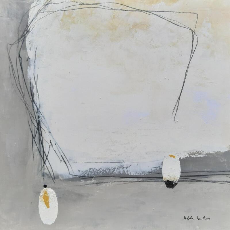 Peinture abstract grey C 145 par Wilms Hilde | Tableau Abstrait Acrylique Encre Sable Feuille d'or
