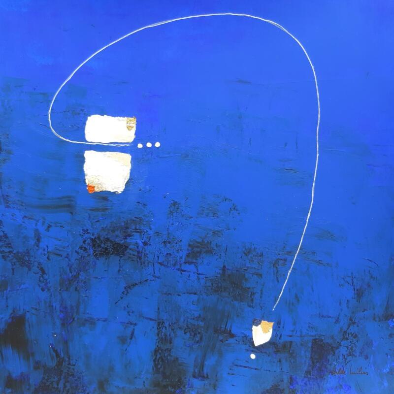 Painting abstract blue C 147 by Wilms Hilde | Painting Abstract Acrylic Ink Sand Gold leaf
