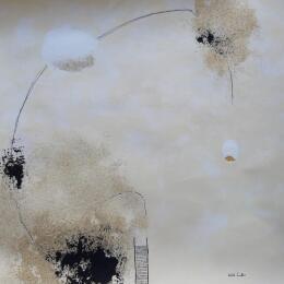 Peinture abstract  beige D 106 par Wilms Hilde | Tableau Abstrait Acrylique, Encre, Feuille d'or, Sable