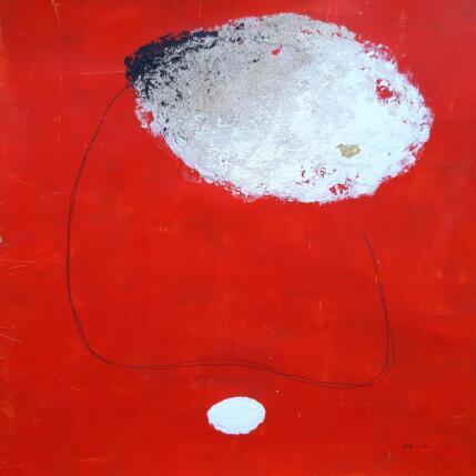 Peinture abstract red D 107 par Wilms Hilde | Tableau Abstrait Acrylique, Encre, Feuille d'or, Sable