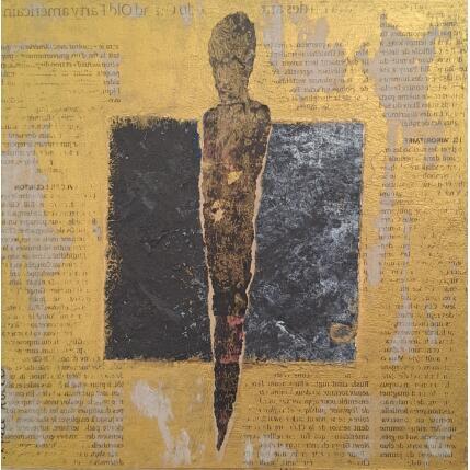 Peinture Solitaire d'Or par Rocco Sophie | Tableau Art Singulier Acrylique, Collage, Sable