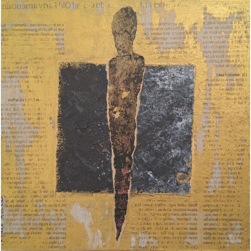 Peinture Solitaire d'Or par Rocco Sophie | Tableau Art Singulier Acrylique Collage Sable