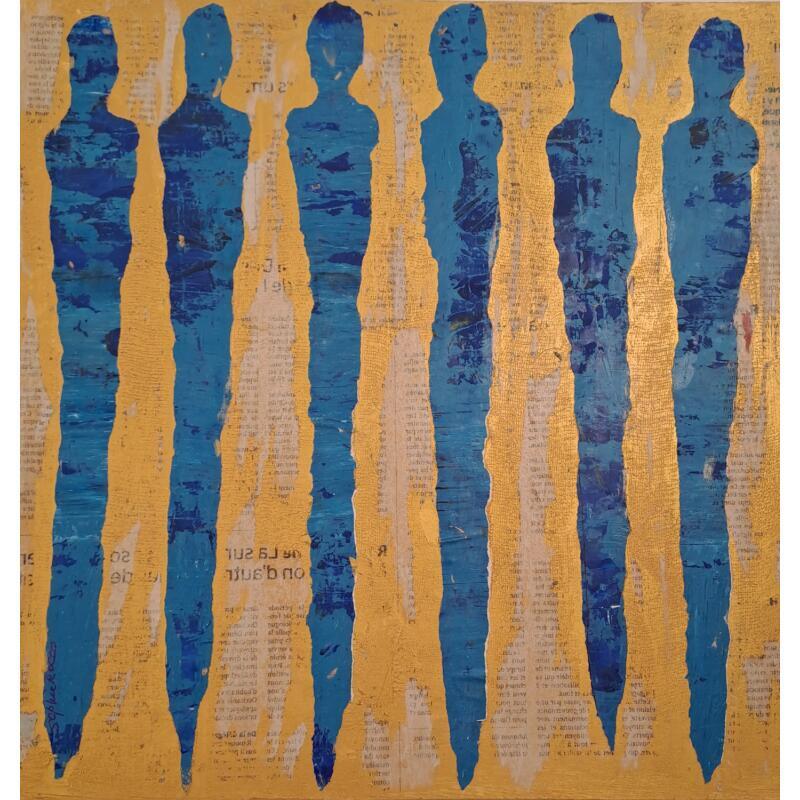 Peinture Sur une note turquoise par Rocco Sophie | Tableau Art Singulier Acrylique Collage Sable