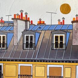 Painting Vis à vis by Lovisa | Painting Figurative Acrylic, Gluing, Gold leaf, Posca, Upcycling Urban