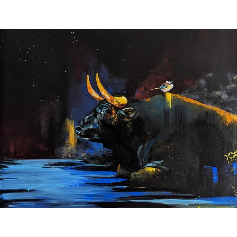 Peinture La sieste du taureau par CLOT | Tableau Figuratif Animaux Acrylique