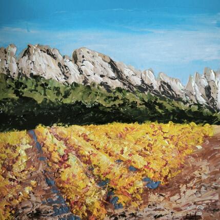 Peinture Le vignoble de Gigondas. par Rey Ewa | Tableau Figuratif Acrylique Paysages