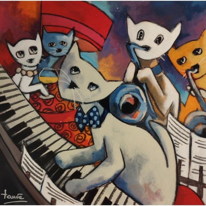 Painting Cabaret chats by Fauve | Painting Figurative Life style Oil Acrylic