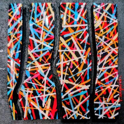 Peinture Bc4 croisé rouge bleu par Langeron Luc | Tableau Matiérisme Acrylique, Bois, Résine