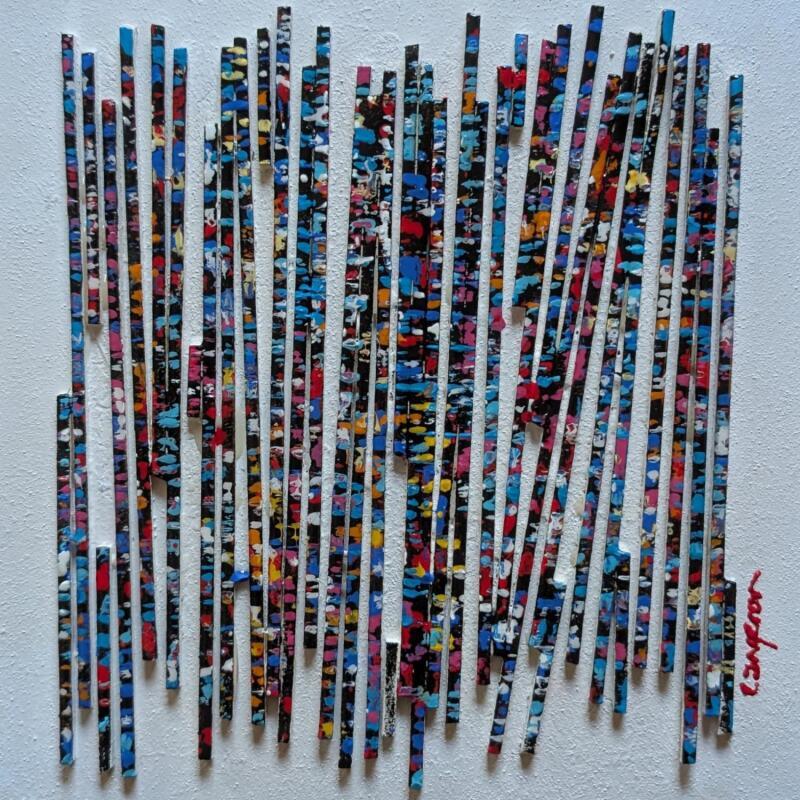 Painting Bc37 vibration rouge bleu by Langeron Luc | Painting Subject matter Wood Acrylic Resin