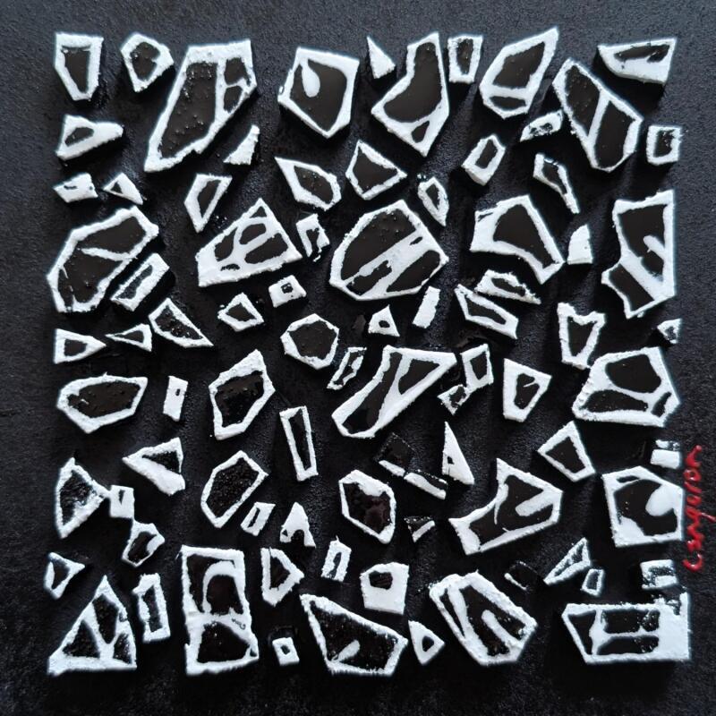 Peinture Touche noir blanc par Langeron Luc | Tableau Matiérisme Bois Acrylique Résine