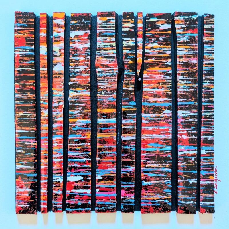 Peinture Bc10 fine rouge blanc bleu par Langeron Luc | Tableau Matiérisme Bois Acrylique Résine