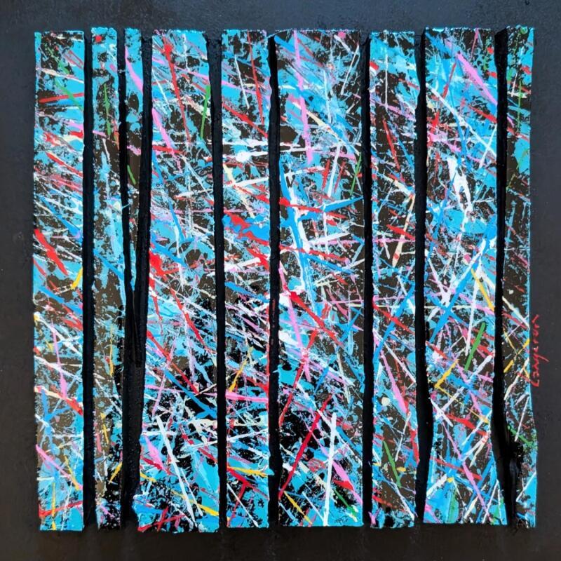 Peinture Bc9 touche croisée bleu rouge par Langeron Luc | Tableau Matiérisme Bois Acrylique Résine