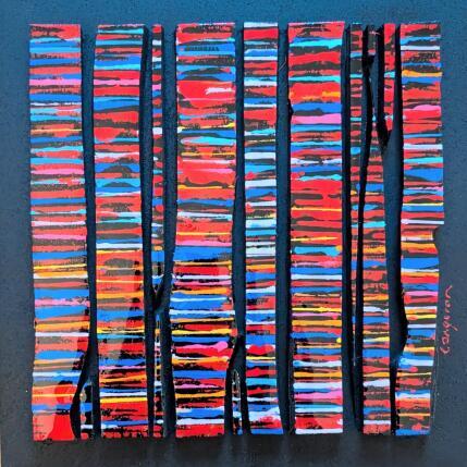 Peinture Bc12 fine rouge bleu orange par Langeron Luc | Tableau Matiérisme Acrylique, Bois, Résine