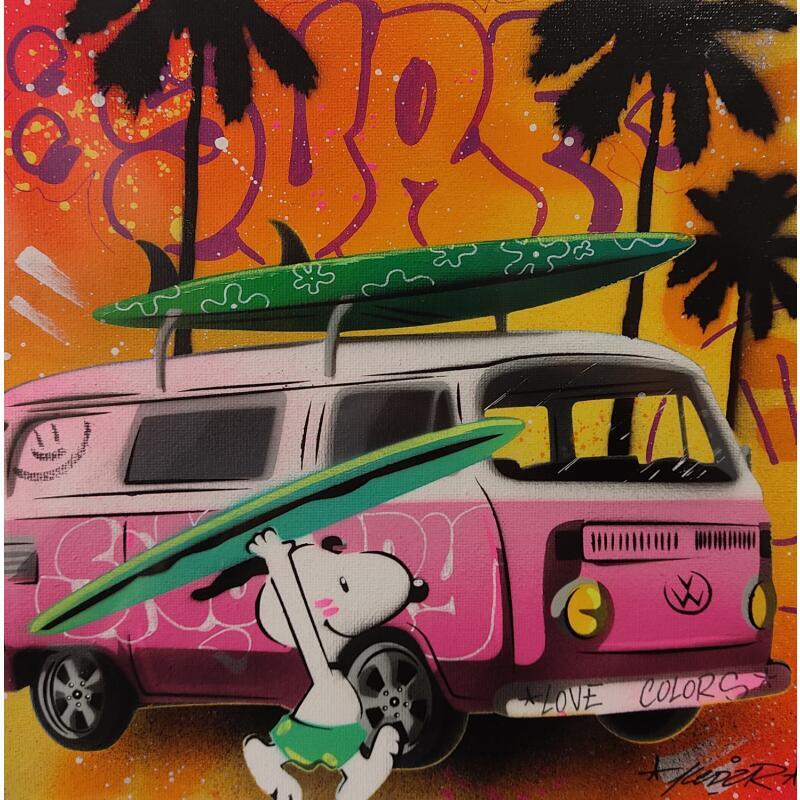 Peinture Snoopy car Surf par Lemoine Mael | Tableau Pop-art Icones Pop Graffiti Acrylique