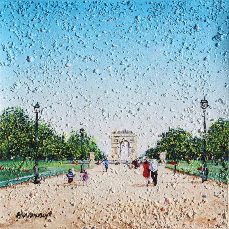 Painting Tuileries et Arc de triomphe by Dessapt Elika | Painting Impressionism Acrylic Sand