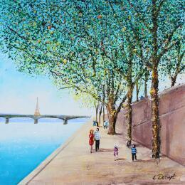 Painting Balade en famille à Paris by Dessapt Elika | Painting Impressionism Acrylic, Sand
