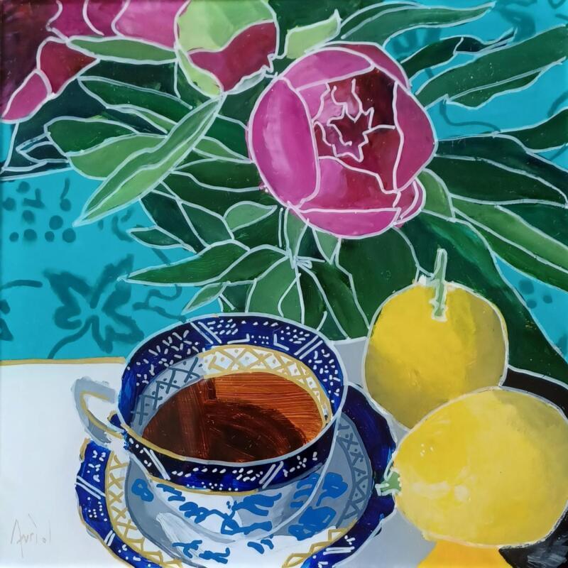 Pintura Les pivoines poussaient près de l'océan  por Auriol Philippe | Pintura Figurativo Naturalezas muertas Plexiglás Acrílico Posca