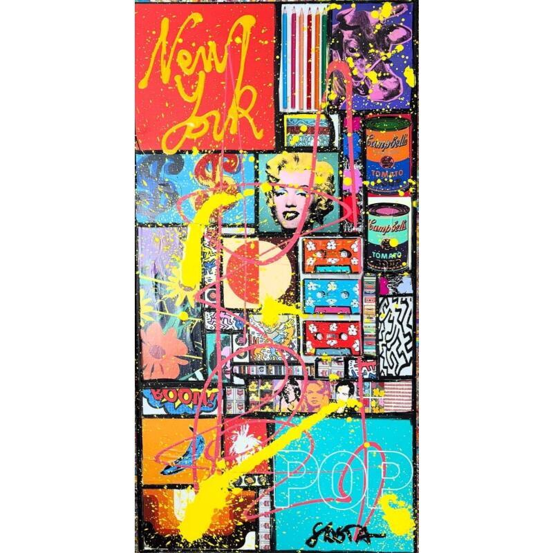 Painting POP NY (WARHOL) by Costa Sophie | Painting Pop-art Acrylic, Gluing, Upcycling Pop icons