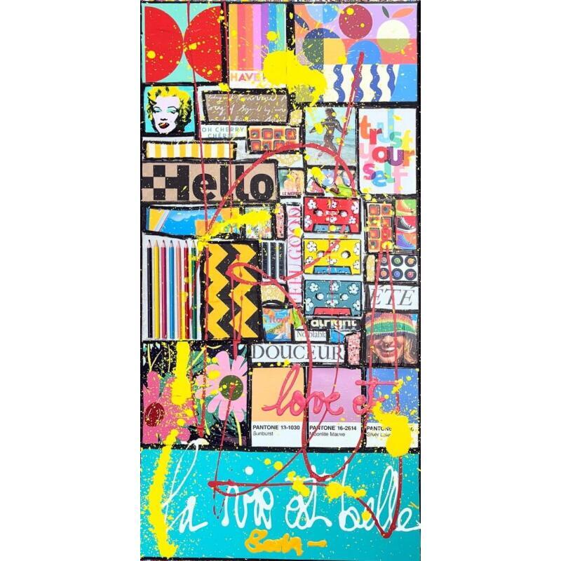 Peinture La vie est belle ! par Costa Sophie | Tableau Pop-art Acrylique, Collage, Upcycling