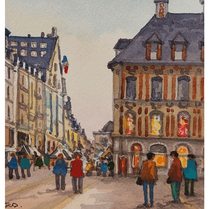 Gemälde La voix du Nord à Lille von Decoudun Jean charles | Gemälde Figurativ Urban Aquarell