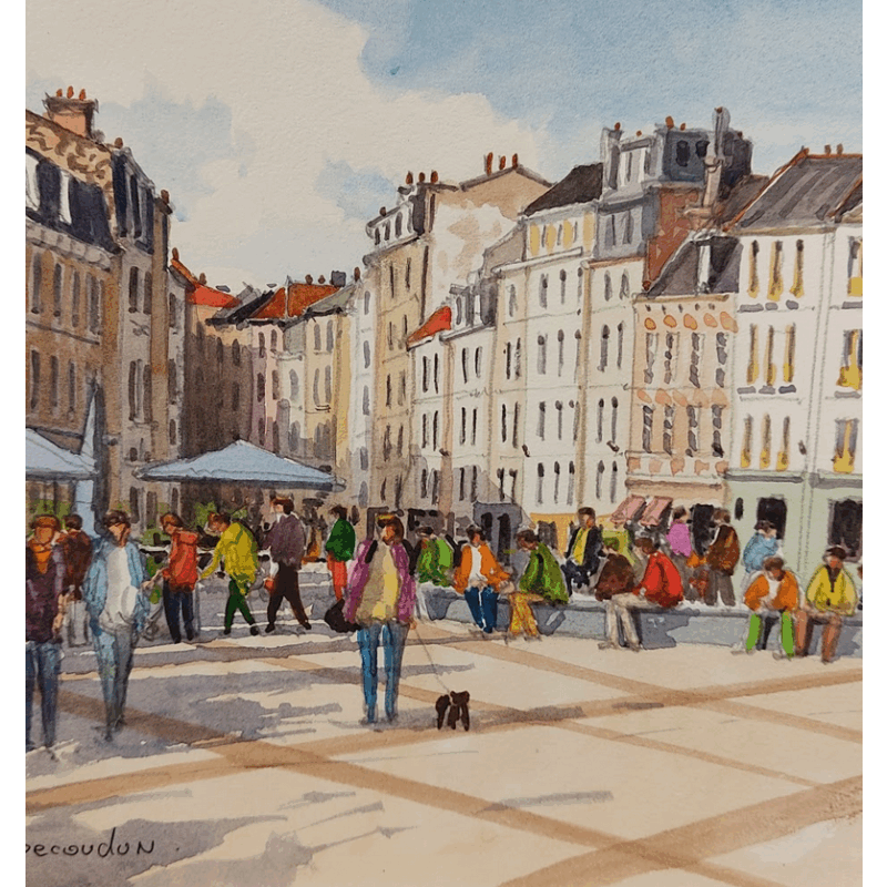 Painting Un samedi à Lille by Decoudun Jean charles | Painting Figurative Urban Watercolor