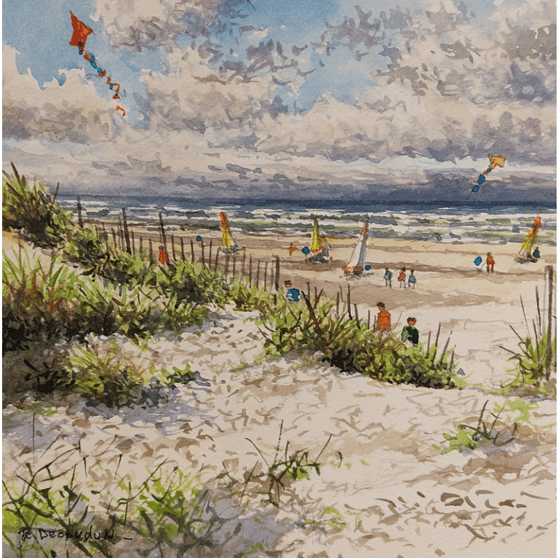 Gemälde Les plages du Nord  von Decoudun Jean charles | Gemälde Figurativ Urban Aquarell