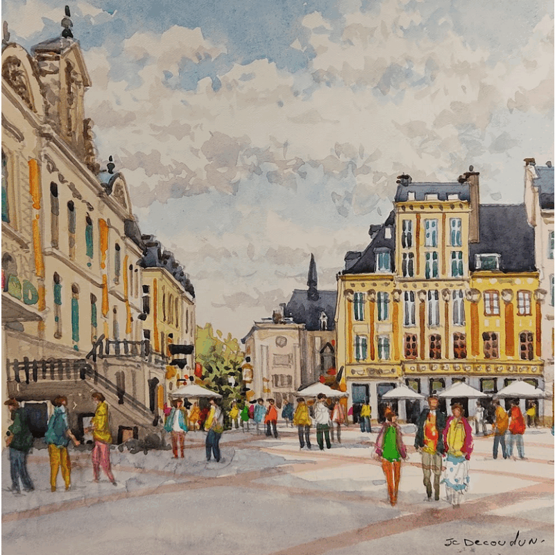 Gemälde Lille von Decoudun Jean charles | Gemälde Figurativ Urban Aquarell