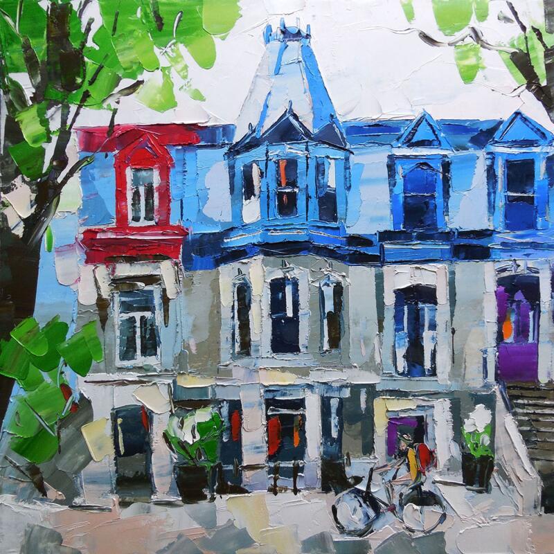 Peinture Morning in Montreal par Lunetskaya Elena | Tableau Figuratif Paysages Urbain Architecture Huile