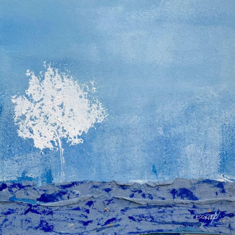 Peinture Un arbre près duquel se ressourcer par Escolier Odile | Tableau Figuratif Paysages Nature Minimaliste Acrylique Collage Encre Pastel Upcycling