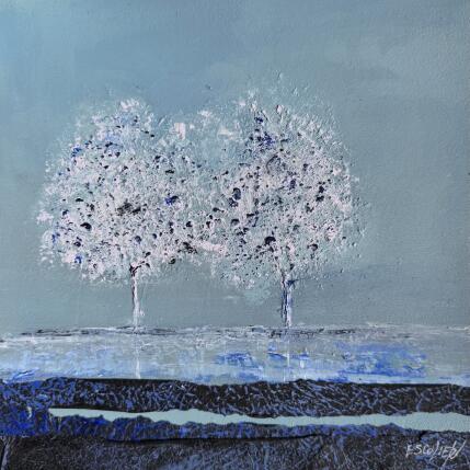 Peinture Douceur du rivage par Escolier Odile | Tableau Figuratif Acrylique, Collage, Papier, Sable, Upcycling Minimaliste, Nature, Paysages