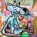 Painting Pink Panther is OK ! by Kikayou | Painting Pop-art Pop icons Graffiti Acrylic Gluing