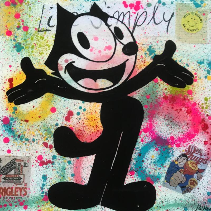 Peinture Félix happy par Kikayou | Tableau Pop-art Icones Pop Graffiti Acrylique Collage