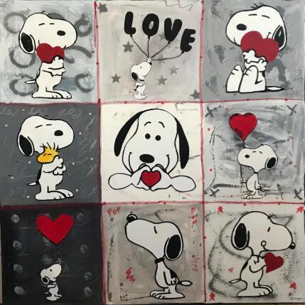 Peinture Snoopy love by 9 par Kikayou | Tableau Pop-art Acrylique, Collage, Graffiti Icones Pop
