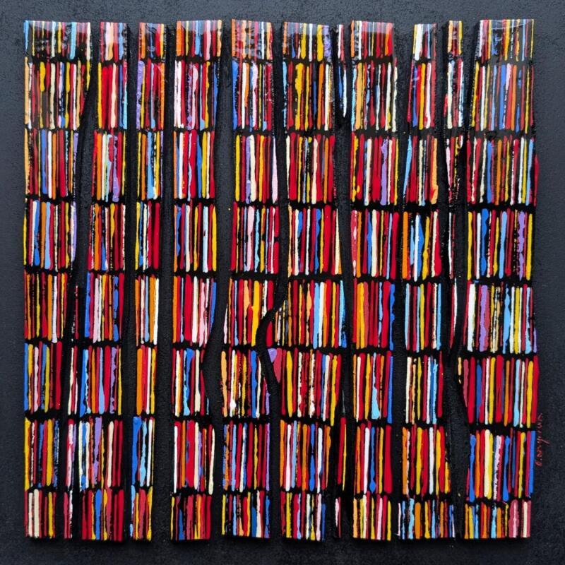 Painting Bc12 8 rangs multi rouge by Langeron Luc | Painting Subject matter Wood Acrylic Resin