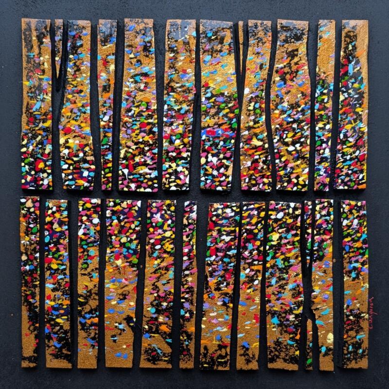Peinture Bc24 touche multi or par Langeron Luc | Tableau Matiérisme Bois Acrylique Résine