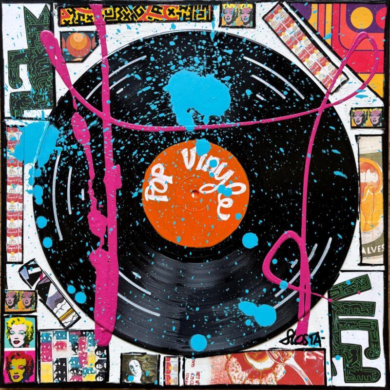 Painting POP VINYLE (orange) by Costa Sophie | Painting Pop-art Pop icons Acrylic Gluing Upcycling