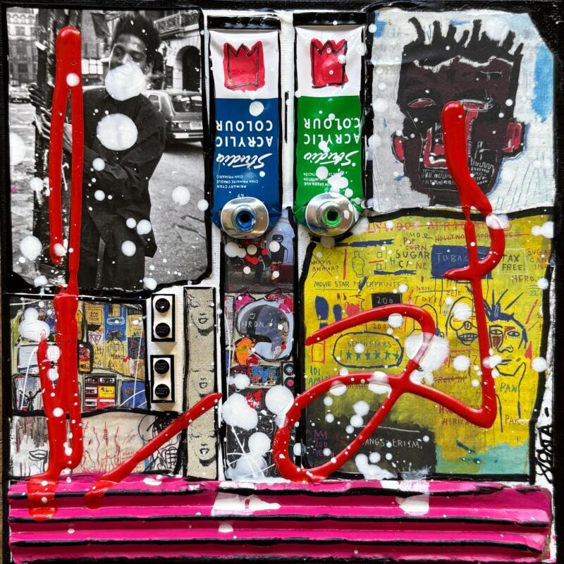 Pintura Basquiat the artist por Costa Sophie | Pintura Pop art Iconos pop Acrílico Collage Supraciclaje