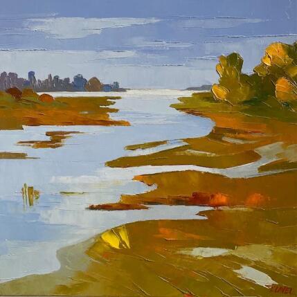 Peinture Rivière d'Automne par Clavel Pier-Marion | Tableau Impressionnisme Bois, Huile Paysages