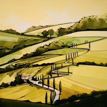 Peinture En Toscane par Langlois Jean-Luc | Tableau Figuratif Aquarelle Paysages