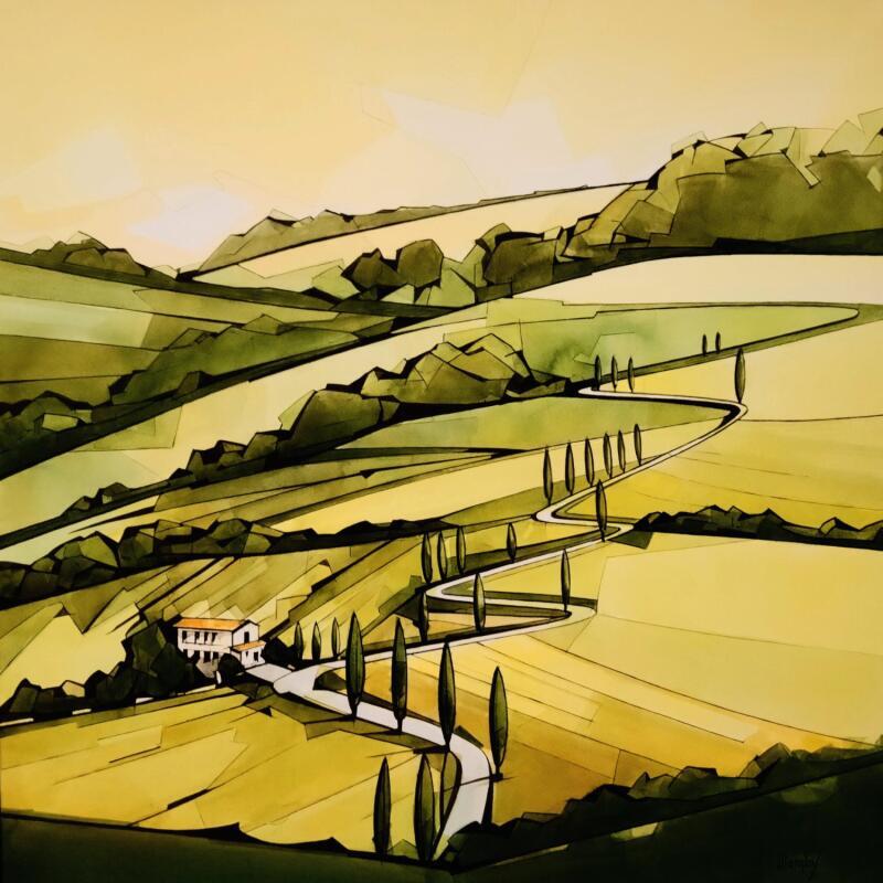 Gemälde En Toscane von Langlois Jean-Luc | Gemälde Figurativ Landschaften Aquarell