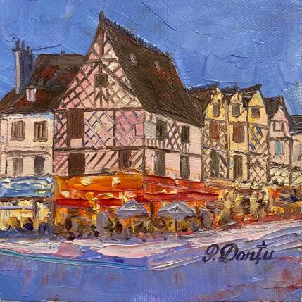Peinture Le Bourges nocturne  par Dontu Patricia | Tableau Figuratif Huile