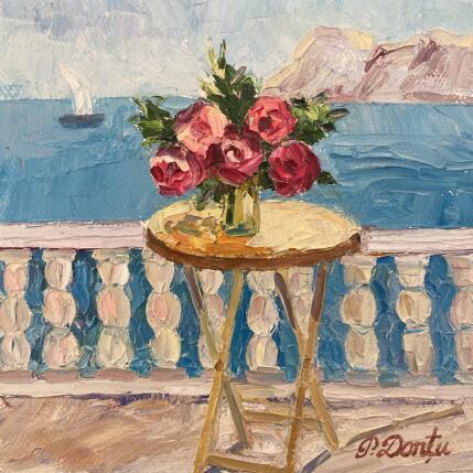 Peinture Le vase avec des roses roses par Dontu Patricia | Tableau Figuratif Huile