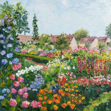 Peinture Le jardin fleurie du château de Bourges  par Dontu Patricia | Tableau Figuratif Huile