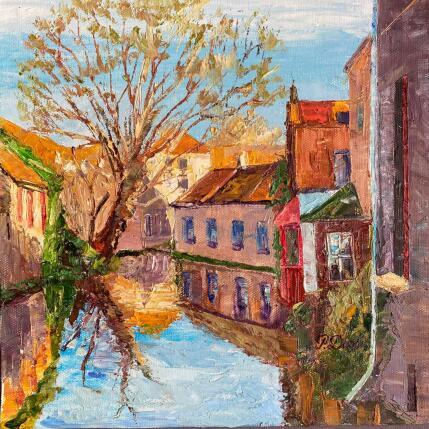 Peinture Les maisons colorées au près de l'eau par Dontu Patricia | Tableau Figuratif Huile