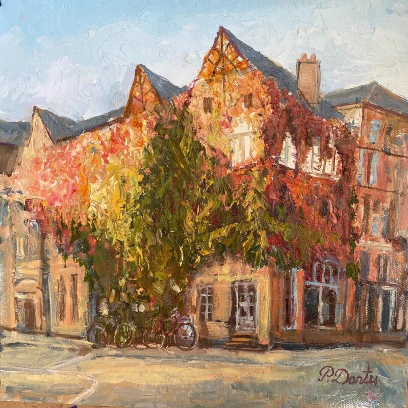 Painting Les maisons avec la vigne vierge by Dontu Patricia | Painting Figurative Oil